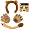 TUONYIS 4 Pezzi Costume Accessori da Leone,Orecchie Cerchietto Guanti Coda Kit per Truccare il Viso,Costume da Animale per Bambini e Adulti Cosplay Compleanni Spettacoli Teatrali Halloween (Arancione)