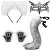 GLGHMH Set di 4 accessori per costume da lupo e volpe, per cosplay, con coda in finta pelliccia, fascia con orecchie da gatto, maschera in pizzo e guanti da zampa, accessori per Halloween e cosplay (volpe)