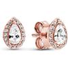 PANDORA Timeless Orecchini a bottone con goccia e cerchio placcati in oro rosa 14 k con zirconi cubici trasparenti, Borchie A Goccia