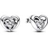 PANDORA Orecchini a bottone Moments con cuore in argento Sterling con zirconia cubica trasparente