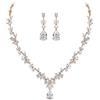 EVER FAITH Parure Gioielli Donna, Matrimonio Jewelry Set per Zirconia cubica Moda di Orecchini Pendenti con Collana di Foglie di Vite Floreale Rose Oro-Fondo