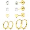 JeweBella 5 Paia Piccoli Orecchini Titanio G23 Senza Nichel Orecchini Anallergici Cartilagine Helix Cerchio Piercing Argento/Oro