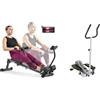 Sunny Health & Fitness Magnetic Underdesk/Standing Portable Ellittical Machine + Smart Compact Adjustable Rowing Machine, 12 Levels Adjustable Resistance, Complete Body Workout