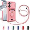 Aithne Cover Compatibile con Xiaomi Mi 13T/13T Pro, Slidable Protezione Fotocamera, 360°Anello Support Slot Schede Cordino Collana Necklace Silicone Case - Pink
