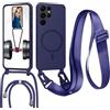 FERLAN Cover con Cordino per Samsung Galaxy S25 Ultra Cover Magnetica, Cover in Silicone TPU Morbido Corda Collana Necklace Regolabile Stylish con Catena Ultra Sottile Case, Blu navy