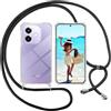 ISOI Cover con Cordino per Oppo A40/Oppo A40M, Custodia Trasparente con Collana Tracolla Laccio Collo Ultra Sottile Morbido TPU Silicone Antiurto AntiGraffio Antiscivolo Case, Nero