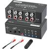 AtNeDcVh L/R Splitter commutatore audio bidirezionale compatibile con RCA a 4 vie, 1 ingresso 4 uscite / 4 ingressi 1 uscita Stereo L/R Selettore canale box con telecomando per altoparlanti