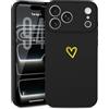 Wirvyuer Custodia Compatibile con iPhone 17 Pro Max Cover Ragazze Oro Amore Cuore Custodia protezione fotocamera Morbido Silicone Cover Protettiva Antiurto Gold Love Case per iPhone 17 Pro Max Nero