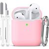 R-fun Custodia per Airpods 1a/2a generazione (2016/2019),Cover Airpods protettiva in morbido silicone con LED visibile sulla parte anteriore,con kit di pulizia,Rosa