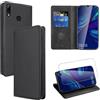 Vauki Cover per Huawei P Smart 2019/2020/Honor 10 Lite/Honor 8A con 1 Vetro Temperato Custodia in Pelle PU Slot Schede Flip TPU Silicone Case Supporto Stand Magnetica Antiurto Caso 6.21, Nero