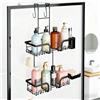 Turmegtt Mensola doccia nera da appendere, mensola doccia da appendere per porte in vetro, mensola doccia senza foratura, organizer da bagno, mensola da doccia sospesa con 2 cestini, antiruggine
