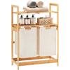 YOUDENOVA Cesto portabiancheria in bambù con 2 ripiani con 2 sacchetti estraibili per camera da letto, bagno o lavanderia, 93 x 64 x 33 cm, avorio
