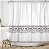 ASDCXZ Tenda da doccia boho 180 x 200 cm, moderna, stile boho, blu navy, giallo, marrone, con regola, motivo geometrico, bianco, bagno, lavabile, in poliestere, impermeabile, per vasca da bagno con 12