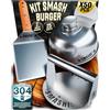 SMASHI BURGER SMASHI® Kit Smash Burger Professionale in Acciaio Inox 304 Certificato Contatto Alimenti UE | Pressa Hamburger + Spatole con Manico in Legno + Accessori | Include 25 Ricette (Esperto)