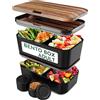 Umami Porta Pranzo Lunch Box Impilabile Con 4 Scomparti E Posate, Sicuro Per Microonde, Lavastoviglie, Portapranzo Ufficio, Bento Lunchbox Ermetico Per Adulti, Schiscetta Pranzo, Wengè Nero, 1500 ml
