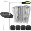 YAOBLUESEA Lot of 200 Picchetti a Forma di U in Acciaio Zincato(150x30mm, Ø3mm), Pioli da Giardino con 100 Rondelle e 1 Estrattore a Gancio per Telo Pacciamatura Prato Sintetico Tubi Irrigazione