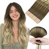 HOTBANANA Extension Capelli Veri Biadesivo, Ombreggiatura dal Castano Noce al Castano Cenere e al Biondo Candido Extension Biadesive Capelli Veri Lisci 50cm 20pcs Remy Tape in Hair Extensions 50g