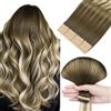 Hotbanana Extension adesiva per vero capelli, 35 cm, 10 pezzi da 25 g, ombré di noce marrone fino a marrone cenere e bionda sbiancato, vero capelli diretti