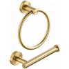 FAIRGIA WEIKO Porta carta igienica Anello per asciugamani in oro spazzolato Hardware per il bagno Porta asciugamani da bagno Set di accessori da bagno Montaggio a parete in acciaio inossidabile 2 pezzi