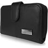 Quenchy London Portafoglio Donna in Vera Pelle, 6 Slot Carte Blocco RFID e NFC, 2 Sezioni Portamonete con Cerniera, Borsellino Signora, 5 Spazi per Monete, Portafogli 14x10x3cm - QL225K (Nero)