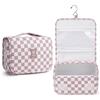 Narwey Beauty Case da Viaggio, Beauty Case da Appendere per Donna, Borsa da toilette Wash Bag da Travel Kit Viaggio, Trousse Pochette Trucchi Donna per Viaggio (Scacchiere Rosa Polvere)