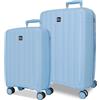 ROLL ROAD Joumma Roll Road Acadia Azzurro Set di Bagagli 55/65 cm Rigido Polipropilene Lucchetto a Combinazione Integrato 105L 6kg 4 Doppie Ruote Estensibile Bagaglio a Mano