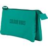 DOHE - Astuccio scolastico triplo - 3 scomparti, portapenne multiuso, misure 23 x 12 x 2,5 cm, chiusura a cerniera, realizzato in poliestere resistente - Colour Vibes Verde, Verde, 23x12x2,5 cm,