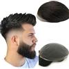 N.L.W. NLW Toupet Uomo Capelli Veri, Interamente in pizzo Protesi capillare uomo, Capelli Europei Veri, Linea Frontale Naturale, Base 10x8 Pollici, Colore #1B Nero naturale