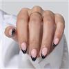 Cosblisvia Press On Nails Corti a Mandorla, Set di Unghie Adesive per Donne, Sposa, Studenti, Quotidiano, Ufficio, Festa, Unghie Finte Naturali French Manicure (Nero)