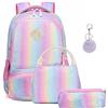 A AM SeaBlue Zaino Ragazze per la Scuola Arcobaleno Ragazza Zainetto Colorato Glitter Zaino da Bambina Zainetti per Bambini,3 in 1 Set di Zaini Borsa Scuola + Borsa per il Pranzo + Astuccio