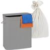 Relaxdays Cesto portabiancheria con Coperchio, 2 Scomparti, Pieghevole, 60x52x32 cm, Grigio