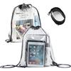 Yeria Set di 2 zaini trasparenti con coulisse + custodia trasparente in PVC con chiusura lampo, borsa trasparente, impermeabile, 43 x 34 cm, per concerti, controllo di sicurezza e sport