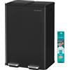 SONGMICS Cestino da Cucina, 2 x 30 L, 2 Scomparti, Pattumiera a Pedale, con Coperchio a Chiusura Ammortizzata e Secchio Interno, Acciaio/Acciaio Inox, Include 15 Sacchetti per Rifiuti, Nero