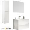 Mobile da bagno sospeso 80 cm con lavabo, colonna, specchio e led bianco lucido