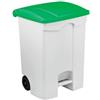Adatto-M T115578 Contenitore mobile a pedale in plastica bianco coperchio verde 70 litri