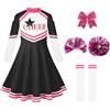 LOLANTA Costume da Cheerleader per Bambine Nero, Abito da Cheerleader a Maniche Lunghe con Pompon e Calzini, Perfetto per Carnevale o Eventi Sportivi(Nero,7-8 Anni, 130)