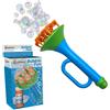 alldoro 60623 Trombetta divertente con liquido per bolle da 60 ml e ciotola, macchina per bolle di sapone multipla, trombetta di circa 15,2 x 6,5 x 6,5 cm, per bambini a partire da 3 anni, blu/verde