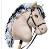 Hobby Horse Land Hobby Horse Fjord A3 - Cavallo bastone beige crine nere e bianche - Rete completa con frontale scintillante, giocattolo equestre per bambini e adolescenti