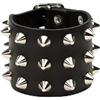 Heart Rock Bracciale uomo pelle vera regolabile con borchie a cono 3 File in ottone, fibbia regolabile da 17 a 20,5 cm e minuteria in ferro nickel free - Made in italy