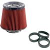 Simoni Racing FSR/UD Filtro Aria Conico Universale in Cotone Rosso Lavabile, Ingresso 77 mm con 3 Adattatori 60-65-70 mm, Altezza 155 mm, Calotta Cromata, Riutilizzabile, per Aspirazione Diretta