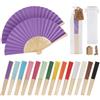 SWAWIS 28 Pcs Colorato Ventaglio di Carta, Ventagli Pieghevoli con 30 Sacchetti di Organza e Biglietti di Ringraziamento, Ventaglio di Bambù Colore Solido per Matrimoni Decorazioni Battesimo DIY