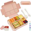 BIBURY Porta Pranzo Ermetico 5 Scomparti, 1300ml Lunch Box con Posate per Bambini Adulti, Bento Box senza BPA con Vasetto per Salse, Schiscetta Pranzo per Scuola Ufficio Lavoro e Picnic - Rosa Chiaro
