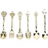 Fdit 6 Pz/set Cucchiaino da caffè vintage intagliato Cucchiaino Retro in lega di zinco Dessert Caffè Stoviglie Cucchiai Posate (Oro)
