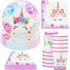Hmfmdy Set di stoviglie per feste a forma di unicorno, 40 pezzi, decorazione per feste di compleanno, con piatto di carta, tovaglioli, unicorno, per feste di compleanno per bambini, per 10 ospiti