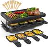 HengBO Griglia per raclette per 8 persone con 8 padellineantiaderenti, piastra grill regolabile senza scatti, elettrica, 1300W, in acciaio inossidabile, nero