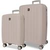 ROLL ROAD Joumma Roll Road Acadia Champagne Set di Bagagli 55/65 cm Rigido Polipropilene Lucchetto a Combinazione Integrato 105L 6kg 4 Doppie Ruote Estensibile Bagaglio a Mano