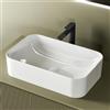 EMKE Lavabo da appoggio rettangolare 61,0 × 38,0 × 15,0 cm - Lavabo in ceramica per WC ospiti e bagno - Senza foro per rubinetto e troppopieno, antigraffio e facile da pulire, bianco