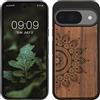 kwmobile Custodia Compatibile con Google Pixel 10 / Pixel 10 PRO Cover - Back Case in Legno con Bumper in Silicone TPU - Sole Marrone Scuro