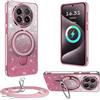 XCYYOO Custodia per Honor Magic 8 Pro con Cinturino, [Con Catenina Rimovibile] Trasparente Protezione in Silicone Antiurto Supporto Anello con Catenina per Honor Magic 8 Pro - Rosa