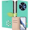 MOJIA Custodia a Portafoglio per Oukitel C5, Cover in Pelle PU Flip con Fiore e Chiusura Magnetica Foglia, Slot Carte, Funzione Stand.-Green